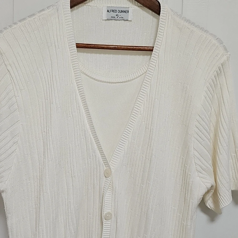 Alfred Dunner Cream Knit Cardigan and Top Set - Picture 3 of 8